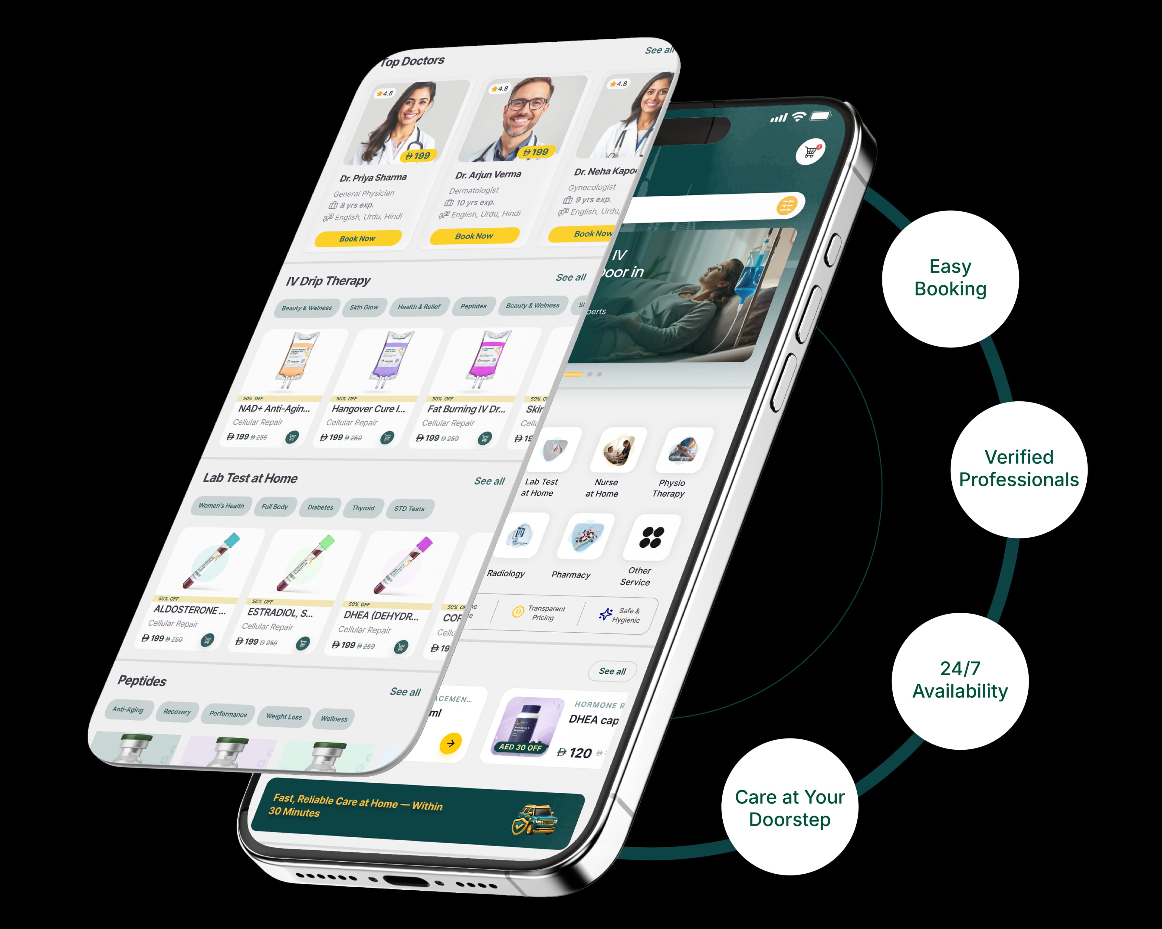 The Touch app — browse doctors, IV drips and lab tests, and book care at home
